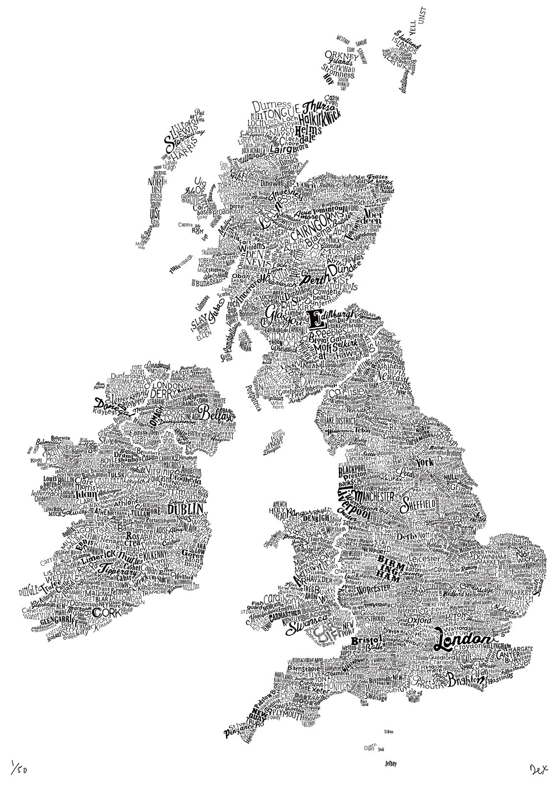 The Great British Isles Type Map (White) | London Art Prints